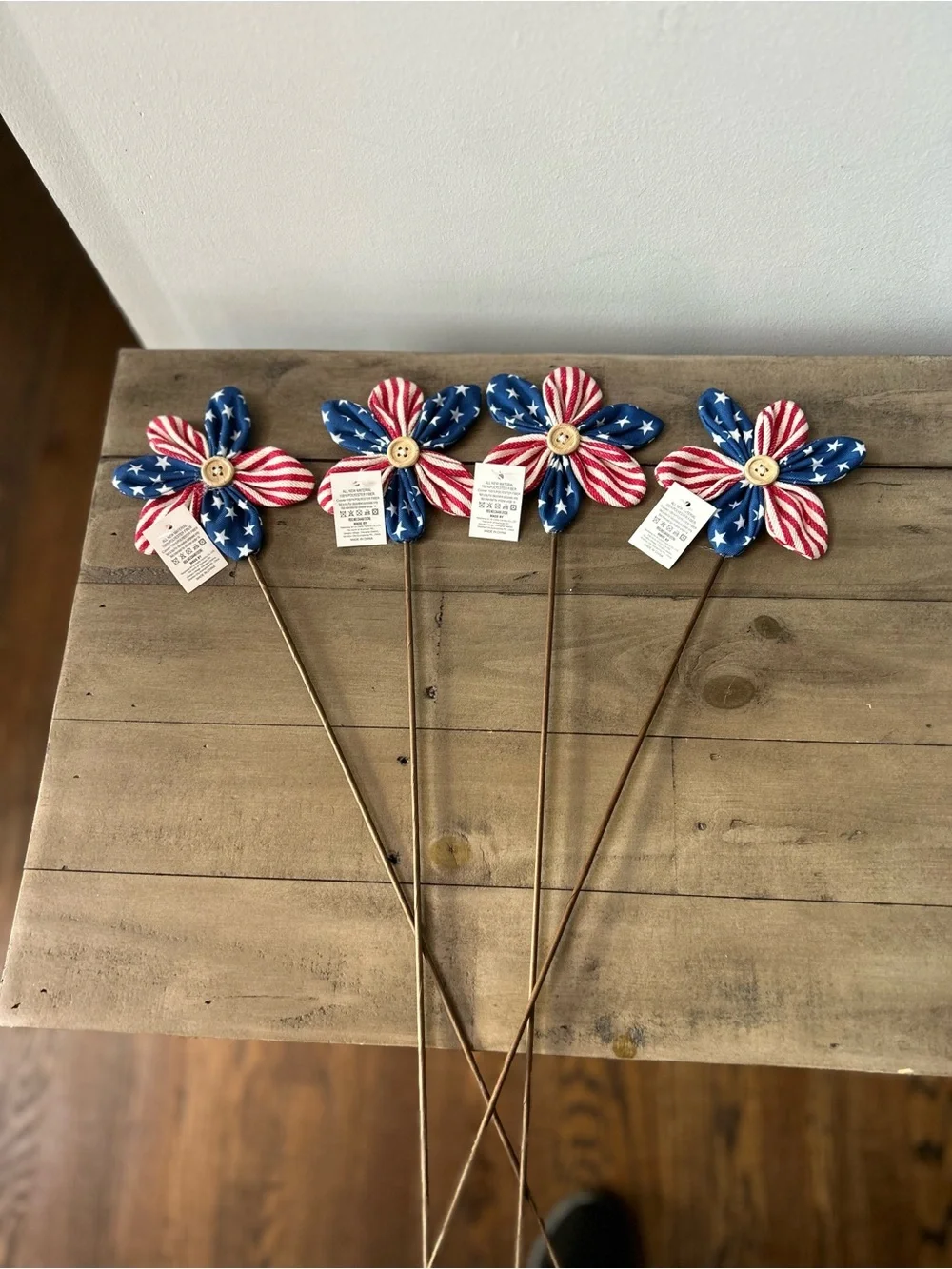 NWT Rae Dunn Patriotic Fabric Flowers Set 4th of July Decor